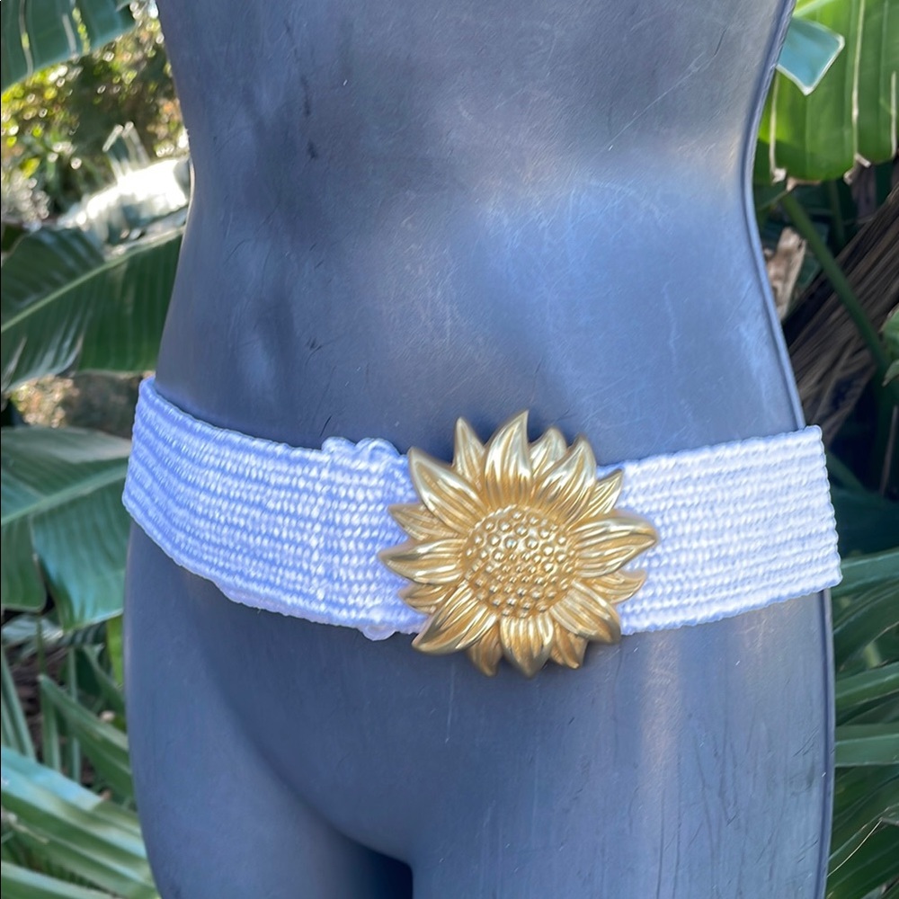 floral gold clothing, stretch rattan belt